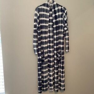 Lisa Rinna BOHO Tie Dye Long Sleeve Duster Open Cardigan Deep Green w/ Pockets